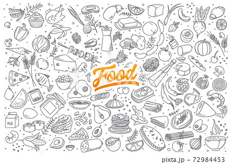 Food doodle set with lettering 72984453