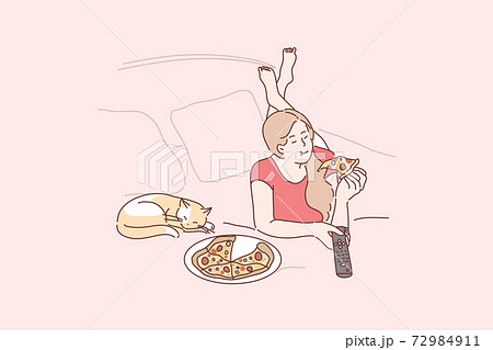 Home rest, watching TV, pet, leisure time concept 72984911