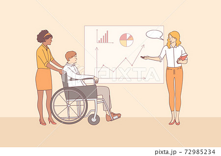 Disabled people working in office, meeting, negotiations concept 72985234