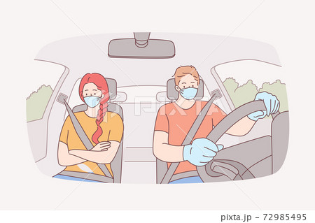 Traveling, using taxi, wearing face mask during COVID-19 pandemic 72985495