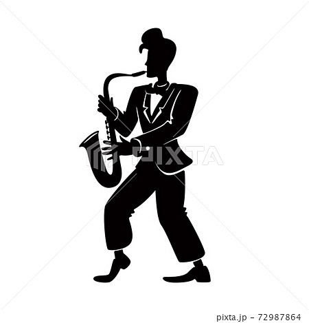 Jazz Musician With Saxophone Black Silhouette のイラスト素材