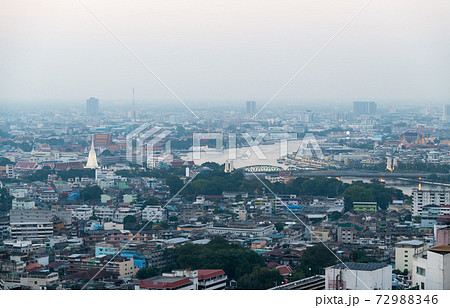Aerial view landscape Bangkok city and building along Chaophraya River 72988346