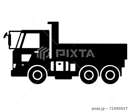 ダンプカー トラック 白黒シルエットのイラスト素材