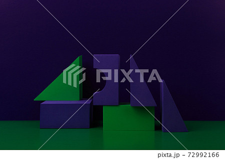 Minimalistic abstract still life with purple and green figures 72992166