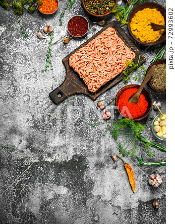 Beef minced meat with aromatic spices and herbs. Beef minced meat with aromatic spices and herbs. 72993602