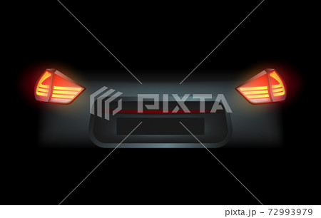 Realistic automotive auto car led glowing intellectual laser matrix xenon headlights front back rear lights bars vector realistic illustration isolated on dark black background Realistic automotive auto car led glowing intellectual laser matrix xenon headlights front back rear lights bars vector realistic illustration isolated on dark black background 72993979
