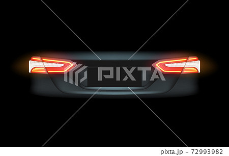 Realistic automotive auto car led glowing intellectual laser matrix xenon headlights front back rear lights bars vector realistic illustration isolated on dark black background Realistic automotive auto car led glowing intellectual laser matrix xenon headlights front back rear lights bars vector realistic illustration isolated on dark black background 72993982