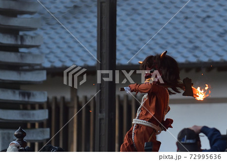 野寺山高薗寺の鬼追式　松明を放り投げて無病息災を祈願 72995636