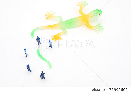 トカゲのしっぽ切りを囲む警察官のミニチュア トカゲのしっぽ切りを囲む警察官のミニチュア 72995662