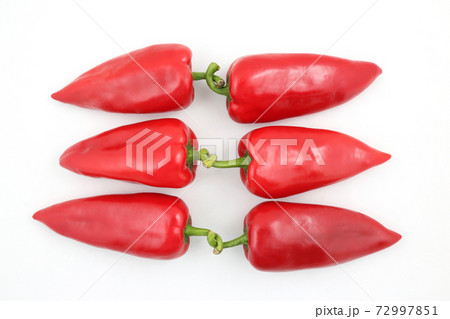 three pairs of red sweet pepper on white background three pairs of red sweet pepper on white background 72997851
