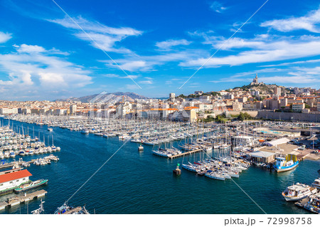 Notre Dame de la Garde and olf port in Marseille, France 72998758