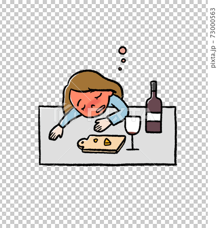 Illustration of a drunk woman 73000563