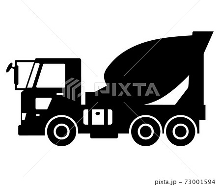 ミキサー車 トラック 白黒シルエットのイラスト素材