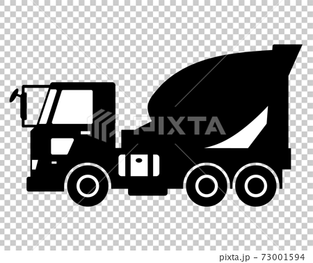 ミキサー車 トラック 白黒シルエットのイラスト素材