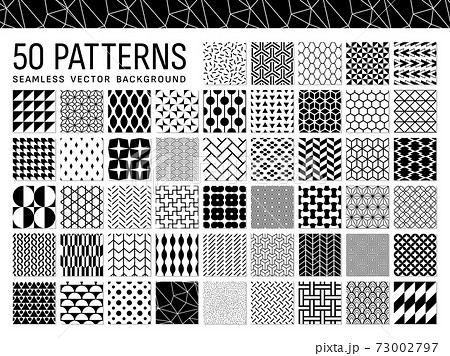 50種類のシンプルなモノクロパターンのイラスト素材