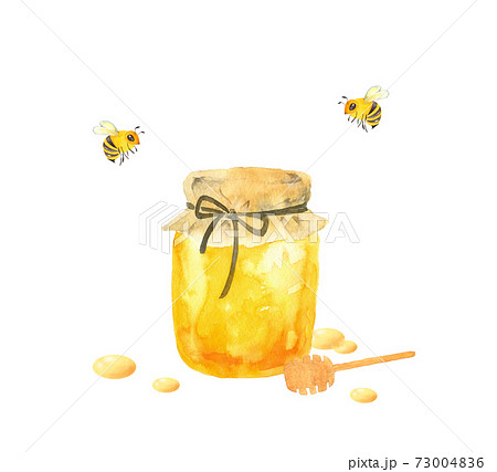 ハチミツとミツバチの水彩イラストのイラスト素材