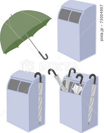 ゴミ箱に捨てられていく傘でエコやリサイクルを表現したイラストセット Sdgs項目12と関連しても のイラスト素材