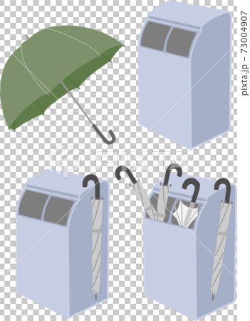 ゴミ箱に捨てられていく傘でエコやリサイクルを表現したイラストセット Sdgs項目12と関連しても のイラスト素材