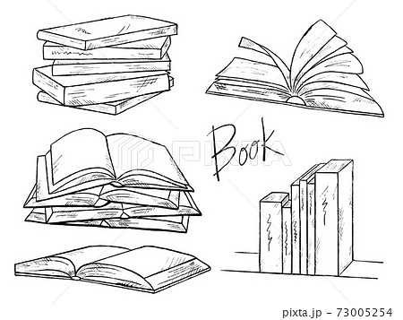 本やノートの白黒手書きイラストイメージのイラスト素材