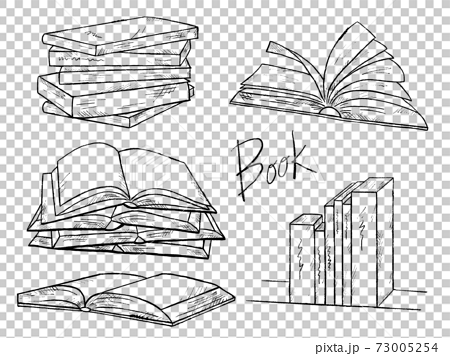 本やノートの白黒手書きイラストイメージのイラスト素材