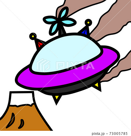 故障した小さな宇宙船と山のイラスト素材