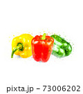 Red, green and yellow peppers as an art 73006202