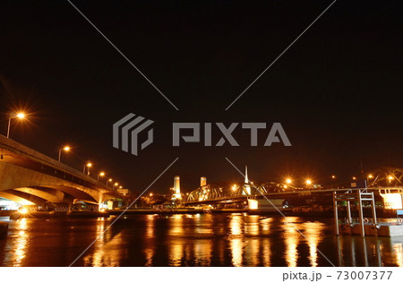 landscape of Phra Phuttha Yodfa memorial ancient bridge cross river in Thailand cin night landscape of Phra Phuttha Yodfa memorial ancient bridge cross river in Thailand cin night 73007377