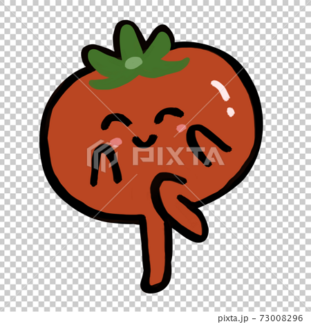 野菜キャラクター 照れるかわいい完熟トマトのイラスト素材