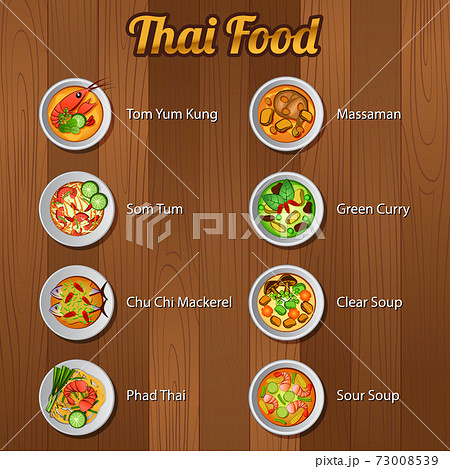 Thai delicious and famous food.with wooden background Thai delicious and famous food.with wooden background 73008539