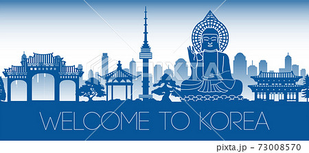 Korea famous landmark blue silhouette design 73008570