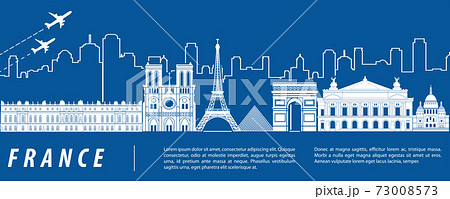 France famous landmark silhouette with blue and white color design 73008573
