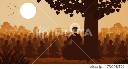 Lord of Buddha sermon dharma to crowd of monk,silhouette style Lord of Buddha sermon dharma to crowd of monk,silhouette style 73008591