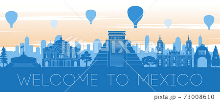 Mexico famous landmark sunset time silhouette design 73008610