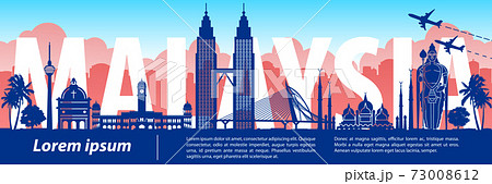Malaysia famous landmark silhouette style,text within 73008612