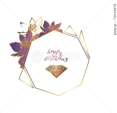Botanical garland from lotus flowers, vintage floral wreath with golden polygonal frame Botanical garland from lotus flowers, vintage floral wreath with golden polygonal frame 73010978
