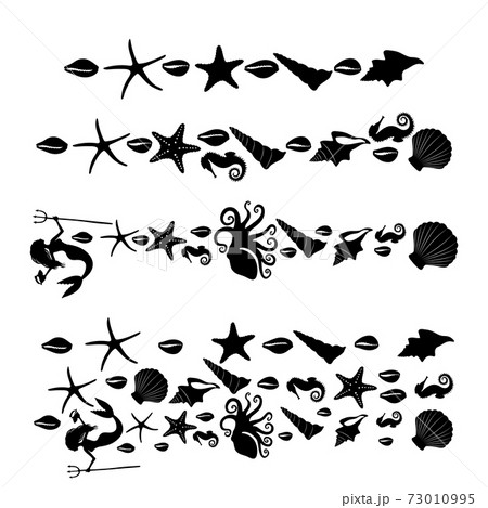 Wreath From Sea Star Sea Horse Conch Shellのイラスト素材