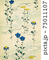 Retro Japanese art design pale background with long stemmed flowers. 73011107