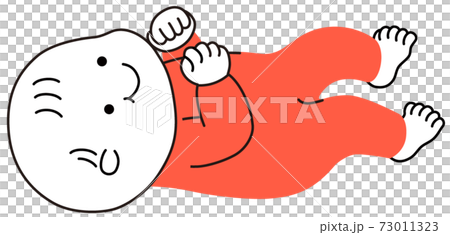 嬰兒躺在他的背上,穿著紅色嬰兒衣服 嬰兒躺在他的背上,穿著紅色嬰兒衣服 73011323