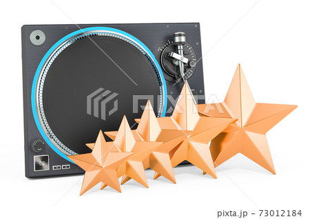Customer rating of phonograph turntable. 3D rendering Customer rating of phonograph turntable. 3D rendering 73012184