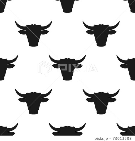 Black bull or cow icon isolated seamless pattern on white background. Vector Black bull or cow icon isolated seamless pattern on white background. Vector 73013508