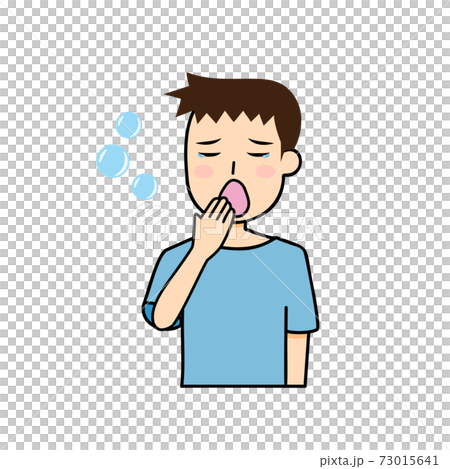 睡眠不足であくびをする男性のイラスト素材