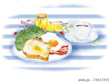 洋風の朝食セット 水彩イラスト 洋風の朝食セット 水彩イラスト 73017255