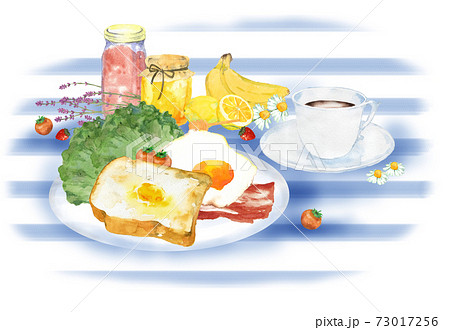 朝食の風景 水彩イラストのイラスト素材