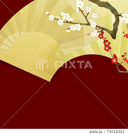 梅の花と扇の和風背景 - 複数のバリエーションがあります 梅の花と扇の和風背景 - 複数のバリエーションがあります 73018361