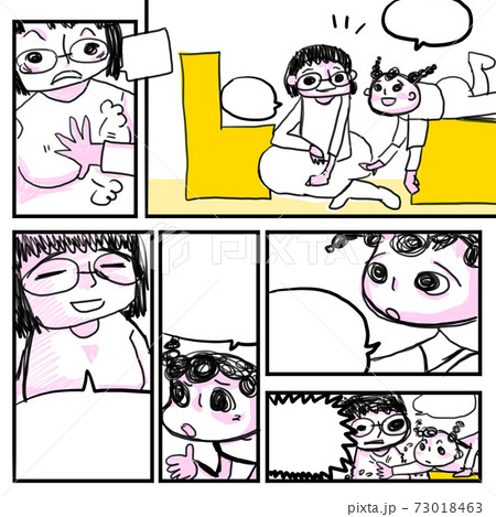 コマ割り漫画吹き出し付き/女性と子供 73018463