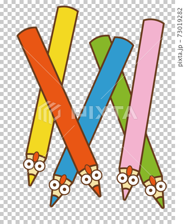 Pleasant friends of 5 colored pencils upside down disturbed very surprised Pleasant friends of 5 colored pencils upside down disturbed very surprised 73019282
