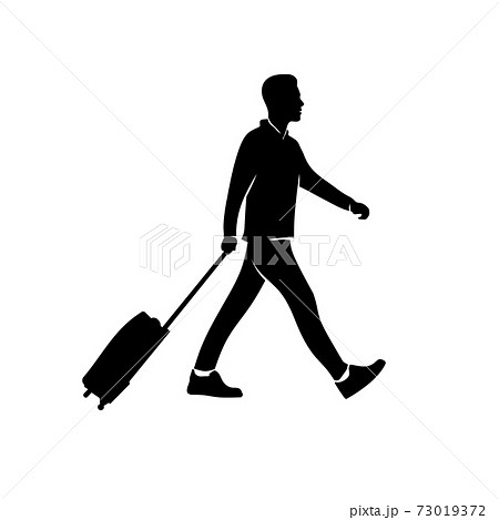 silhouette of Man in casual clothes with trolley suitcase vector	 73019372
