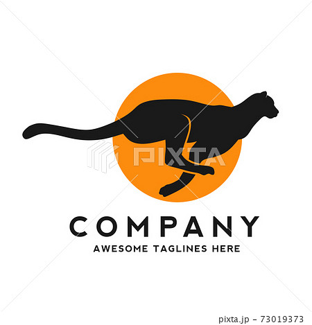 Silhouette of a running cheetah with circle color background hand drawn vector illustration	 73019373