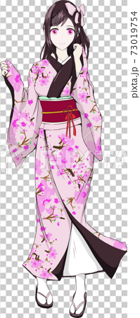 桜柄の着物の和服の女性ファッションイメージのイラスト素材