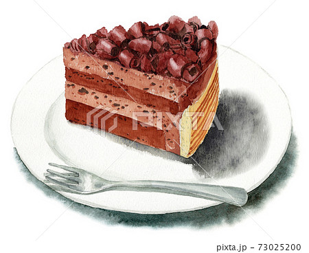 アナログ水彩チョコレートケーキガトーショコラのイラスト素材